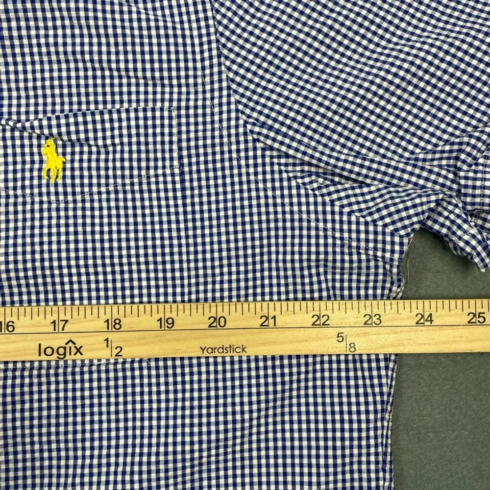 Polo Ralph Lauren Blue Gingham Short Sleeve Untucked Fit Shirt Mens Large